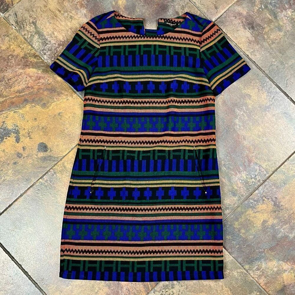 Color Block Colorful Geometric Short Sleeve Mini Dress Medium - Picture 5 of 10